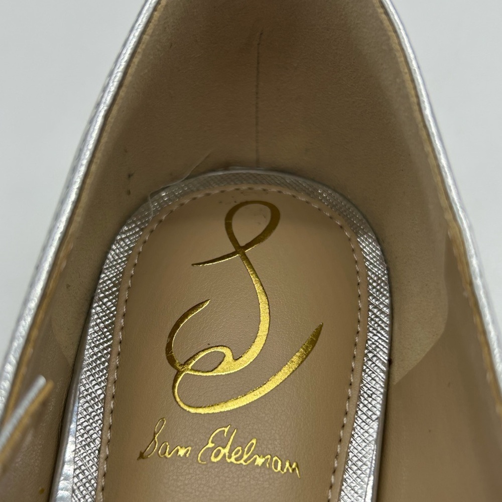 Sam Edelman Cass Silver Leather Pointed Toe 3-Strap Flats Sz 7.5 M New
With Box - Picture 9 of 11